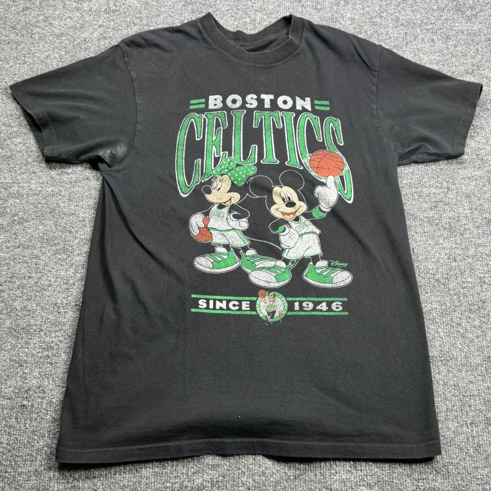 Boston Celtics Disney Junk Food T Shirt Womens M Black Mickey Minnie Mouse NBA